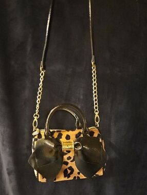 Betsey Johnson Leopard Print Mini Satchel with Black Bow Accent